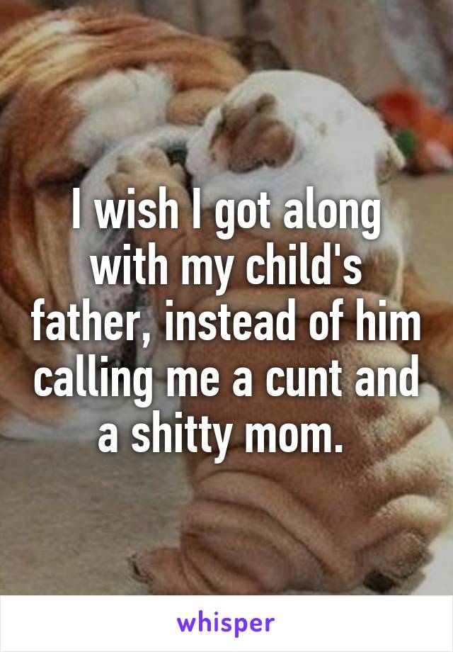 I wish I got along with my child's father, instead of him calling me a cunt and a shitty mom. 