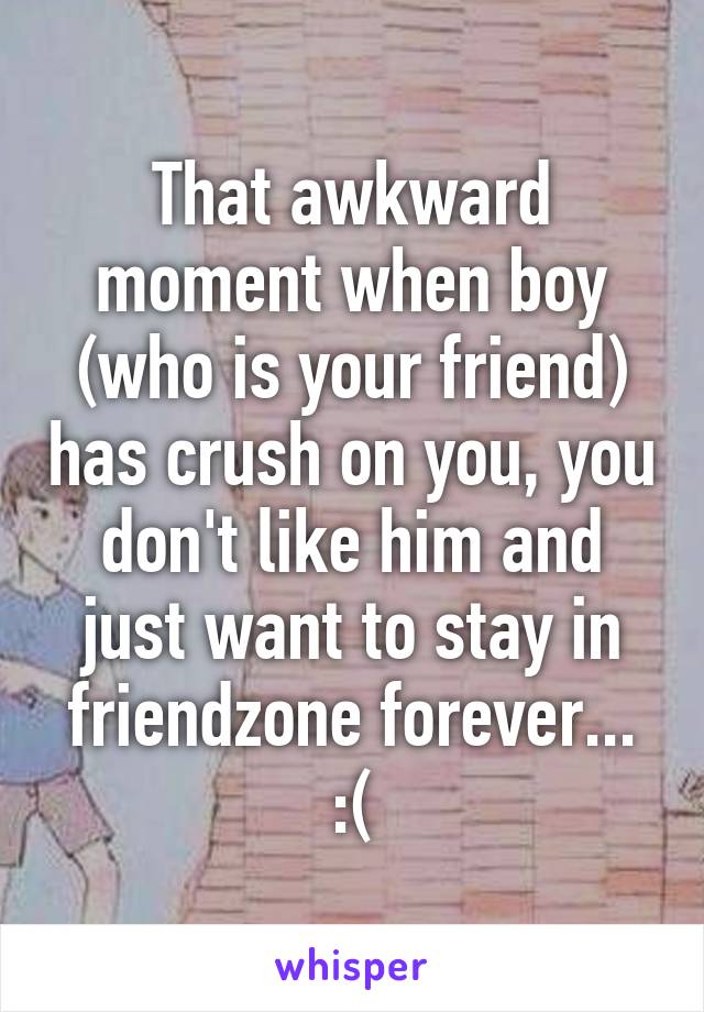 That awkward moment when boy (who is your friend) has crush on you, you don't like him and just want to stay in friendzone forever... :(