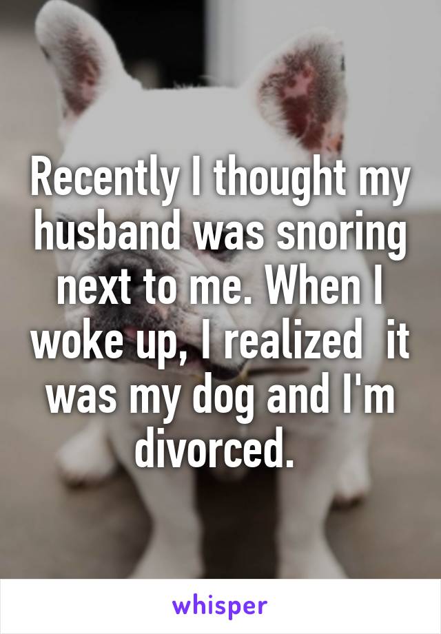 Recently I thought my husband was snoring next to me. When I woke up, I realized  it was my dog and I'm divorced. 