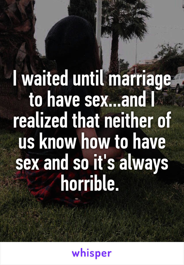 I waited until marriage to have sex...and I realized that neither of us know how to have sex and so it's always horrible. 