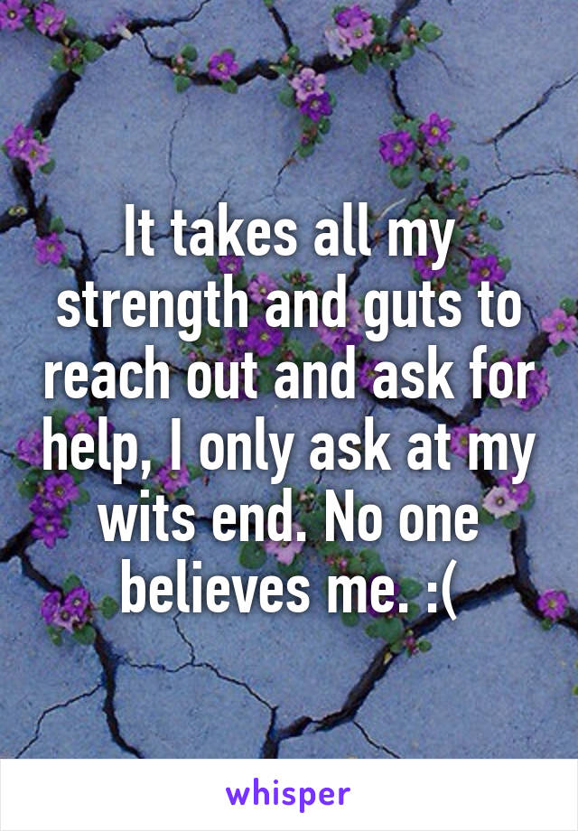 It takes all my strength and guts to reach out and ask for help, I only ask at my wits end. No one believes me. :(