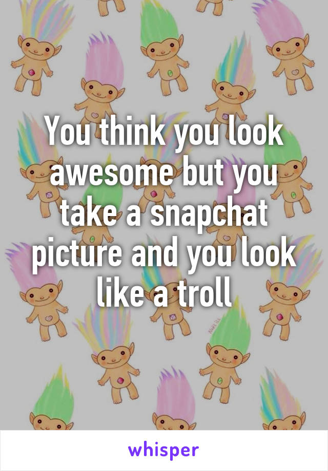 You think you look awesome but you take a snapchat picture and you look like a troll
