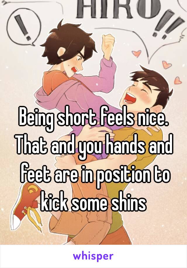 Being short feels nice.
That and you hands and feet are in position to kick some shins 