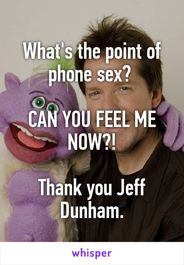 What's the point of phone sex? 

CAN YOU FEEL ME NOW?!

Thank you Jeff Dunham.