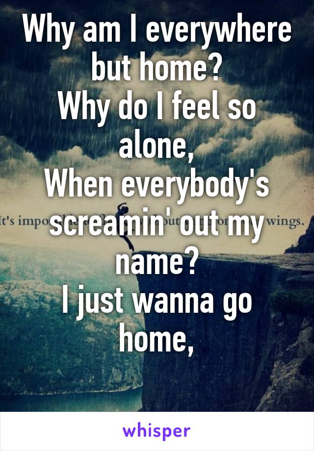 Why am I everywhere but home?
Why do I feel so alone,
When everybody's screamin' out my name?
I just wanna go home,

