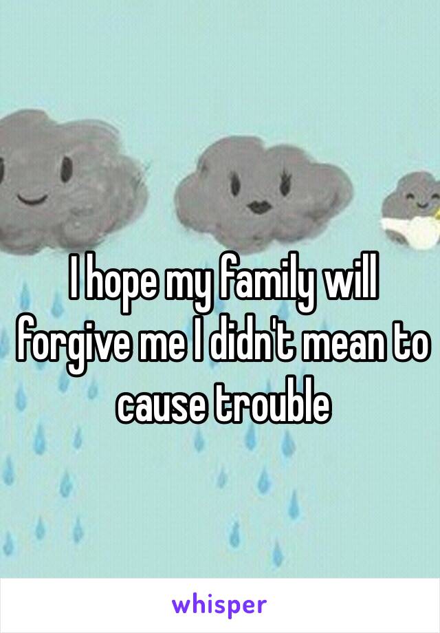 I hope my family will forgive me I didn't mean to cause trouble 