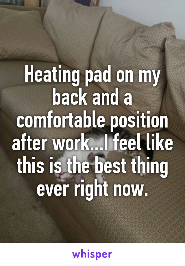 Heating pad on my back and a comfortable position after work...I feel like this is the best thing ever right now.