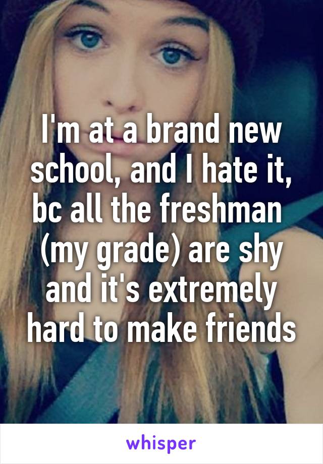 I'm at a brand new school, and I hate it, bc all the freshman  (my grade) are shy and it's extremely hard to make friends