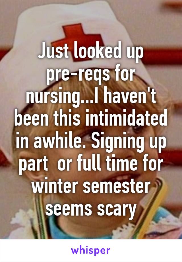 Just looked up pre-reqs for nursing...I haven't been this intimidated in awhile. Signing up part  or full time for winter semester seems scary