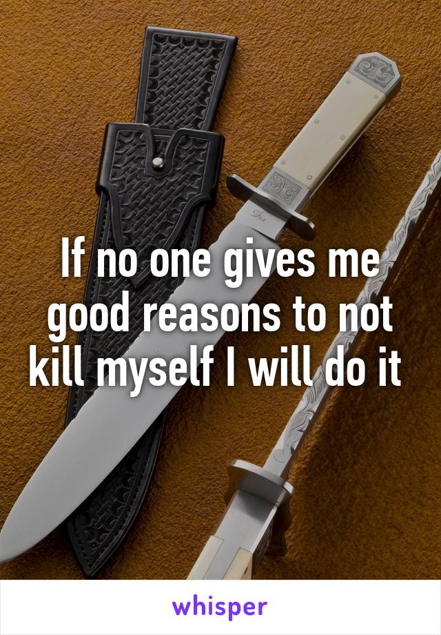 If no one gives me good reasons to not kill myself I will do it 