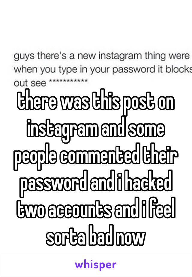 there was this post on instagram and some people commented their password and i hacked two accounts and i feel sorta bad now