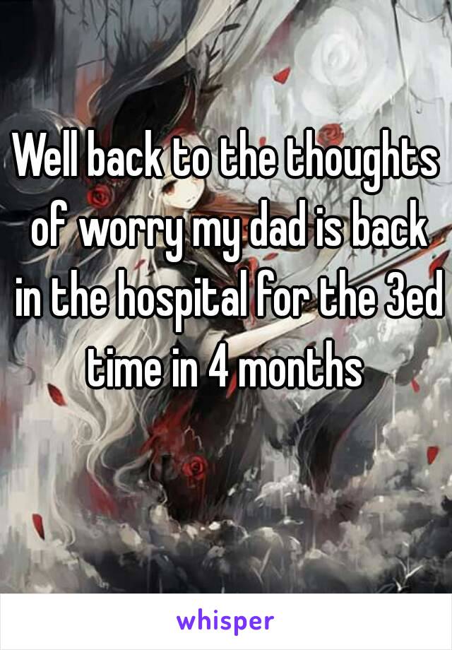 Well back to the thoughts of worry my dad is back in the hospital for the 3ed time in 4 months 