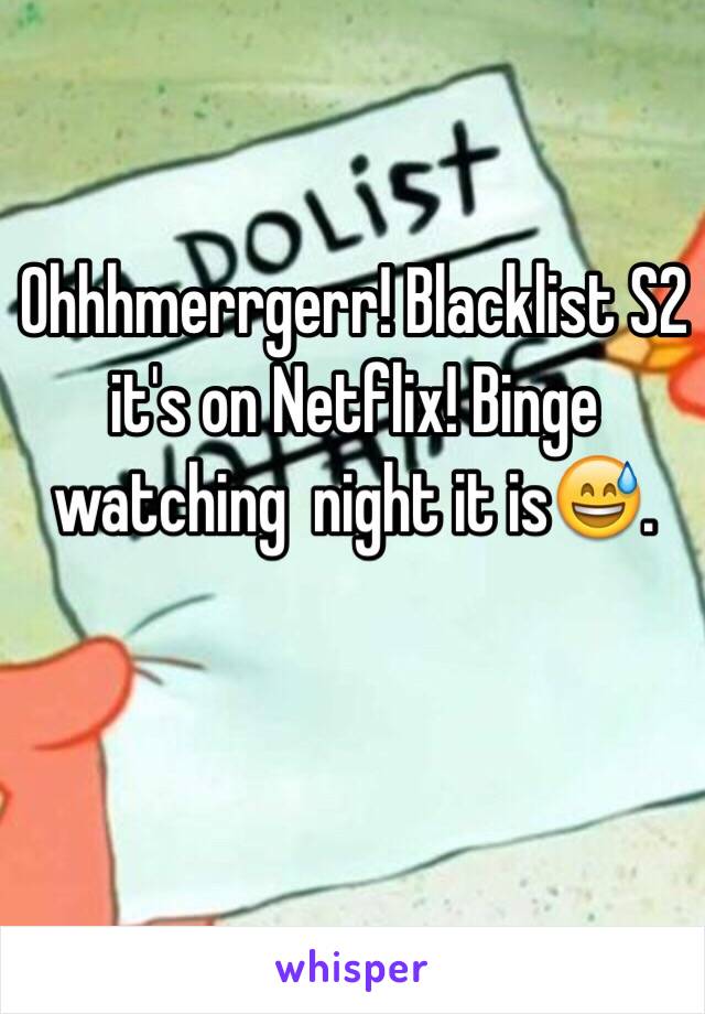 Ohhhmerrgerr! Blacklist S2 it's on Netflix! Binge watching  night it is😅.