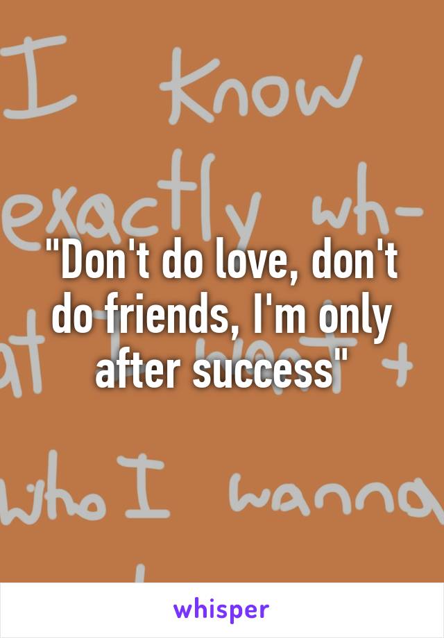 "Don't do love, don't do friends, I'm only after success"