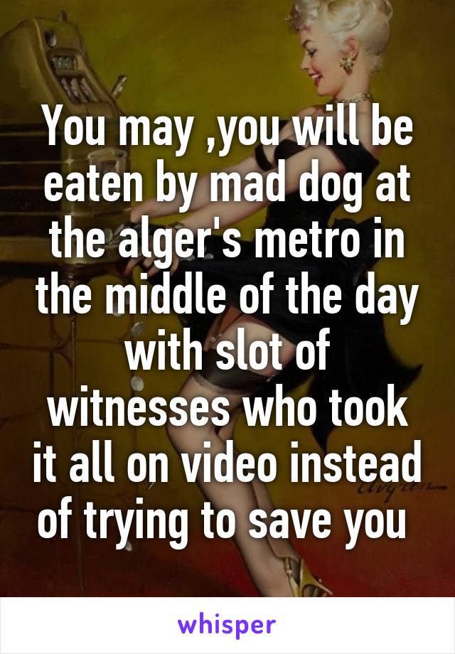 You may ,you will be eaten by mad dog at the alger's metro in the middle of the day with slot of witnesses who took it all on video instead of trying to save you 