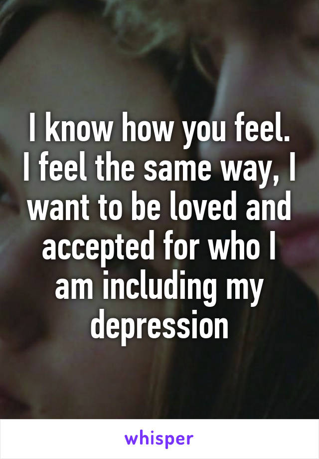 I know how you feel. I feel the same way, I want to be loved and accepted for who I am including my depression