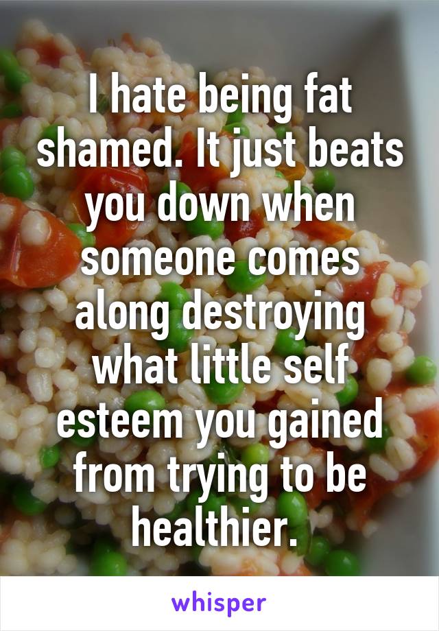 I hate being fat shamed. It just beats you down when someone comes along destroying what little self esteem you gained from trying to be healthier. 