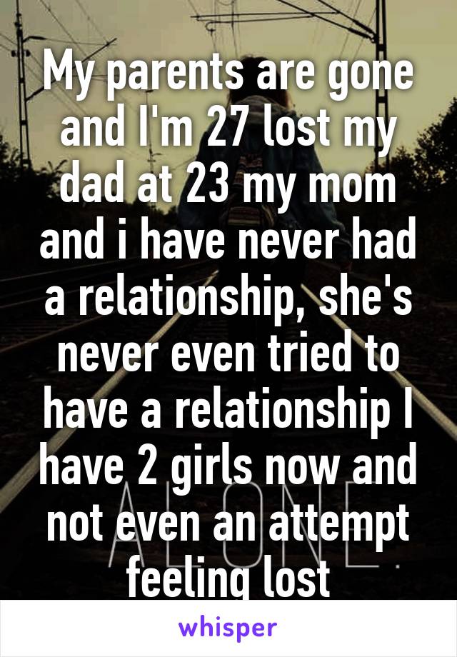 My parents are gone and I'm 27 lost my dad at 23 my mom and i have never had a relationship, she's never even tried to have a relationship I have 2 girls now and not even an attempt feeling lost