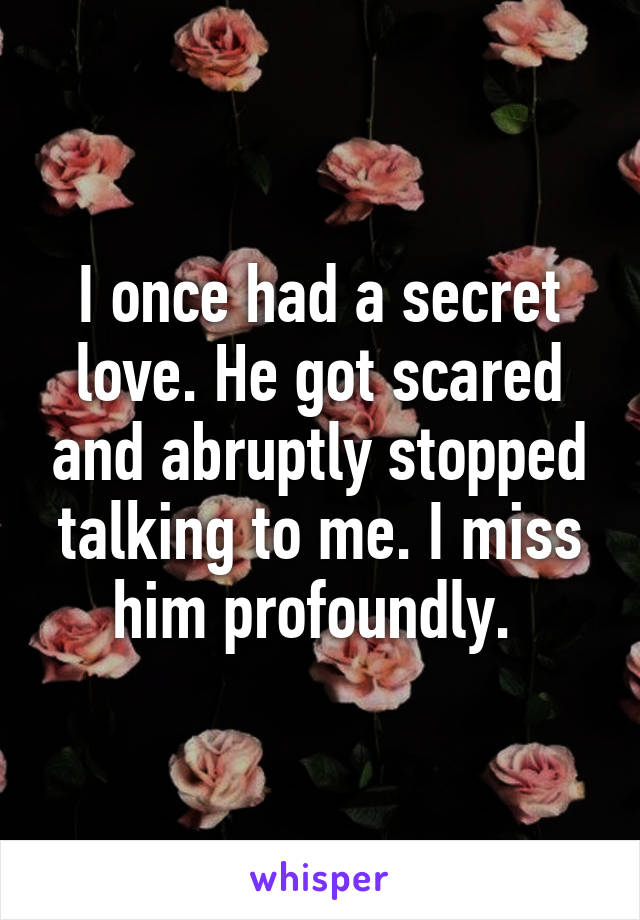 I once had a secret love. He got scared and abruptly stopped talking to me. I miss him profoundly. 