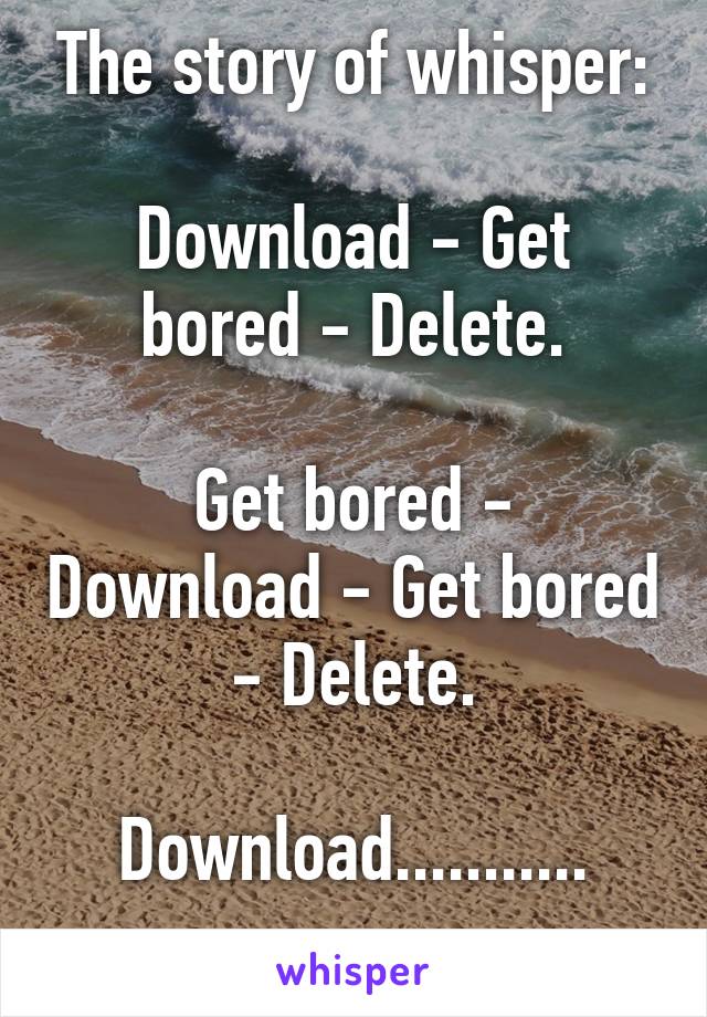 The story of whisper:

Download - Get bored - Delete.

Get bored - Download - Get bored - Delete.

Download...........
