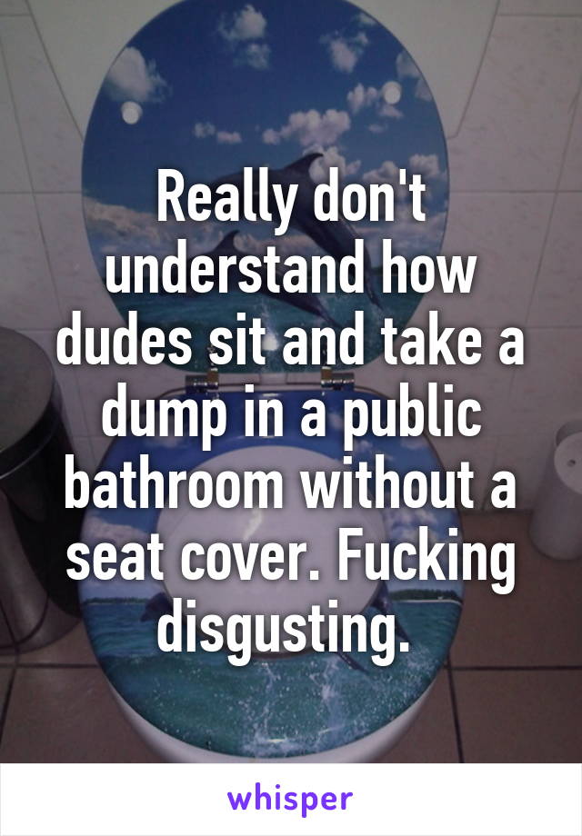 Really don't understand how dudes sit and take a dump in a public bathroom without a seat cover. Fucking disgusting. 