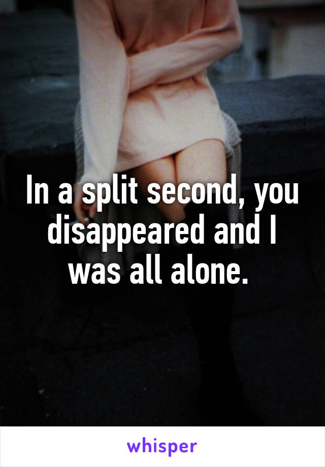 In a split second, you disappeared and I was all alone. 