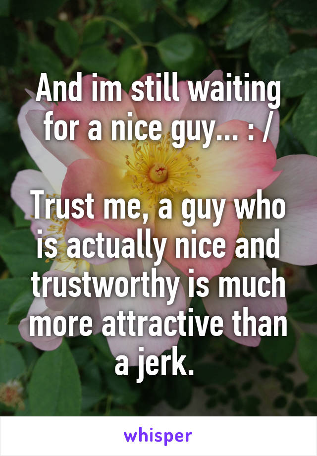 And im still waiting for a nice guy... : /

Trust me, a guy who is actually nice and trustworthy is much more attractive than a jerk. 