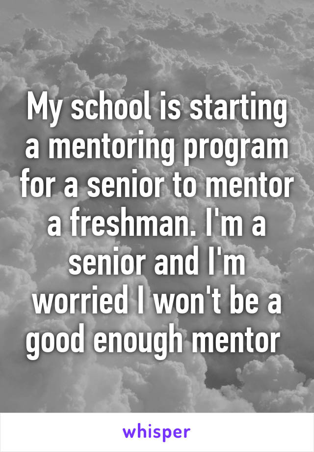 My school is starting a mentoring program for a senior to mentor a freshman. I'm a senior and I'm worried I won't be a good enough mentor 