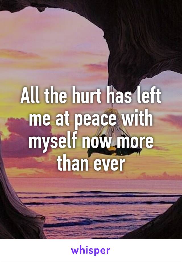 All the hurt has left me at peace with myself now more than ever