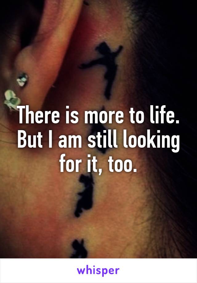 There is more to life. But I am still looking for it, too.