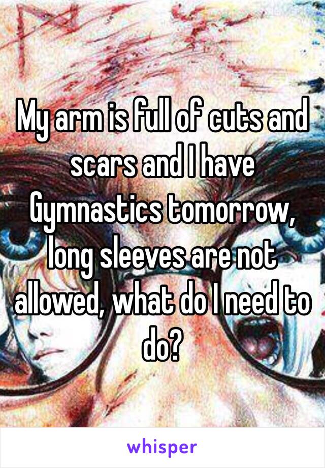 My arm is full of cuts and scars and I have Gymnastics tomorrow, long sleeves are not allowed, what do I need to do?