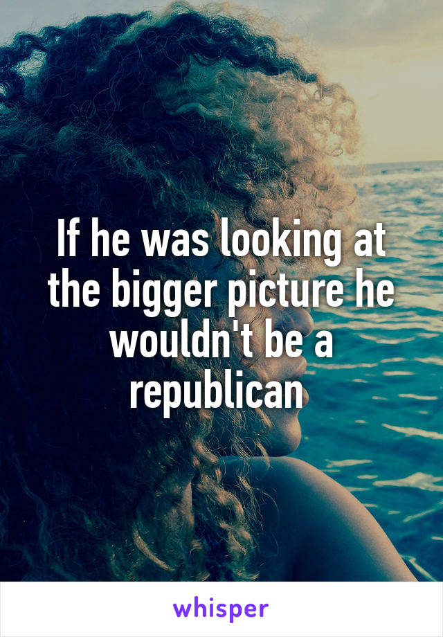 If he was looking at the bigger picture he wouldn't be a republican 