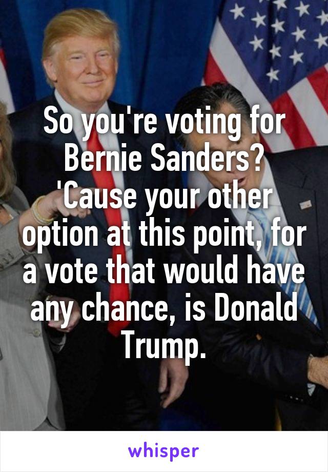 So you're voting for Bernie Sanders? 'Cause your other option at this point, for a vote that would have any chance, is Donald Trump.