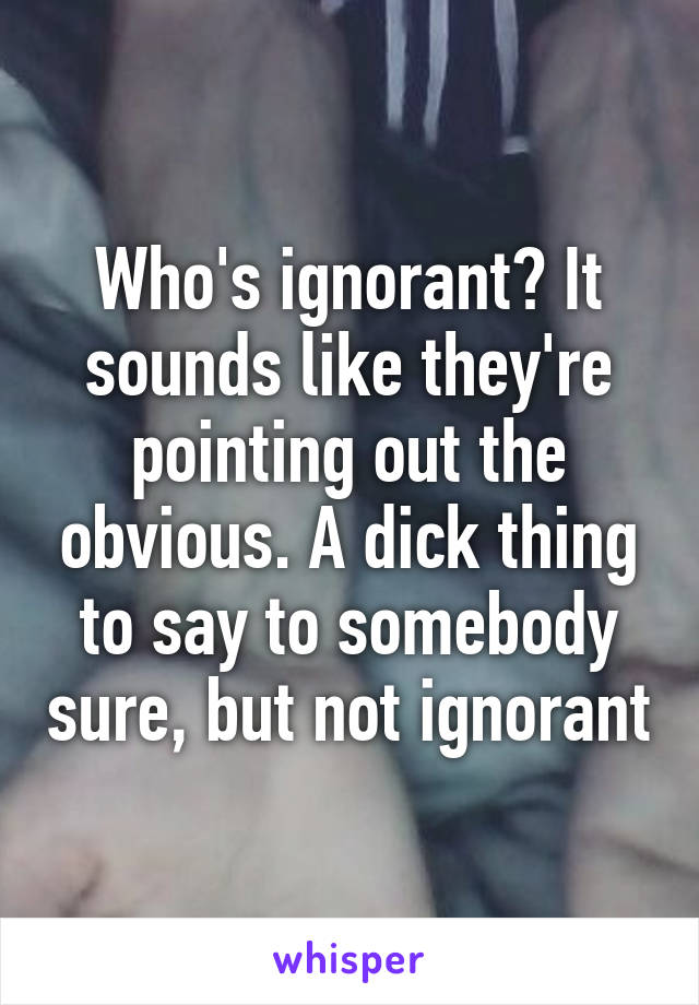 Who's ignorant? It sounds like they're pointing out the obvious. A dick thing to say to somebody sure, but not ignorant