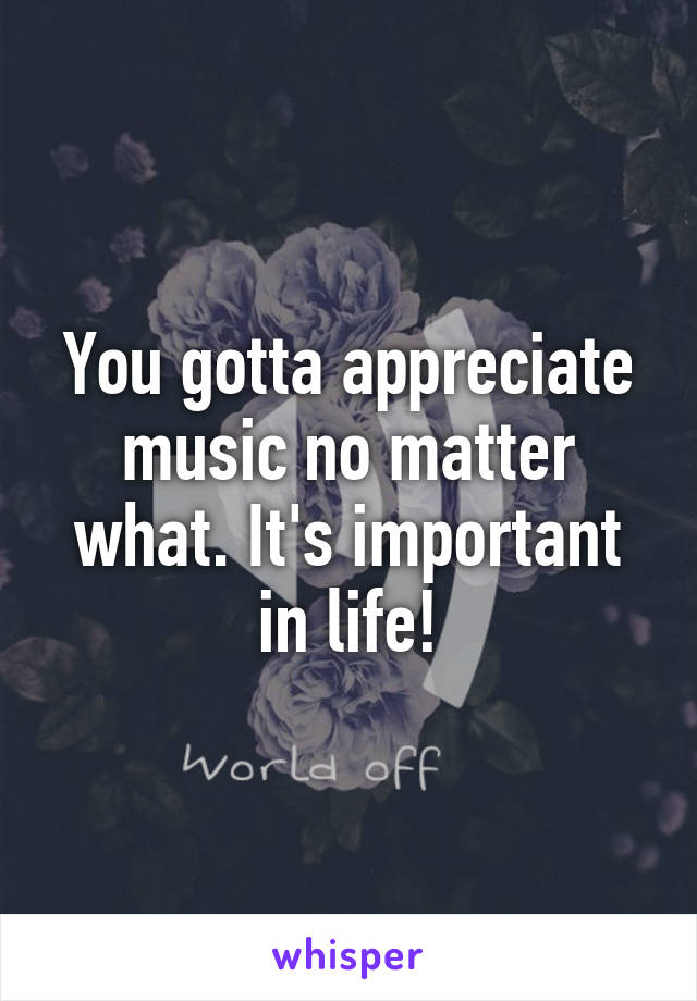You gotta appreciate music no matter what. It's important in life!