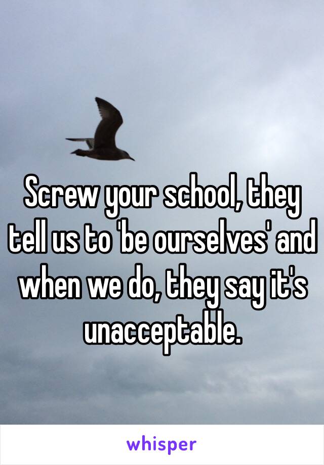 Screw your school, they tell us to 'be ourselves' and when we do, they say it's unacceptable. 