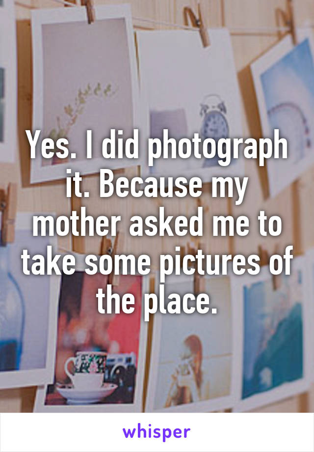 Yes. I did photograph it. Because my mother asked me to take some pictures of the place.