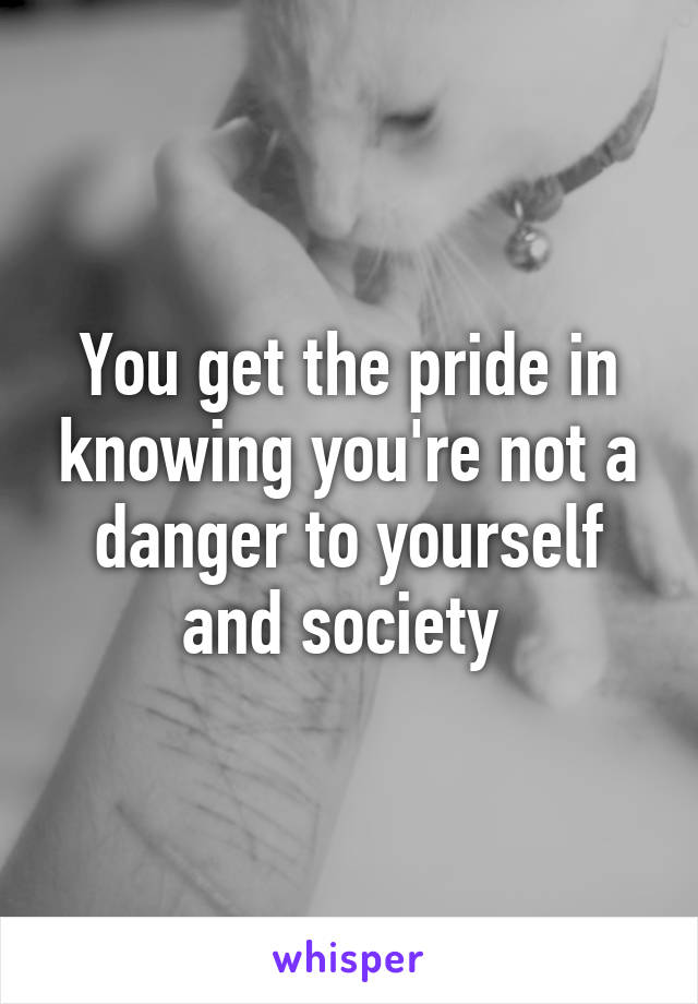 You get the pride in knowing you're not a danger to yourself and society 