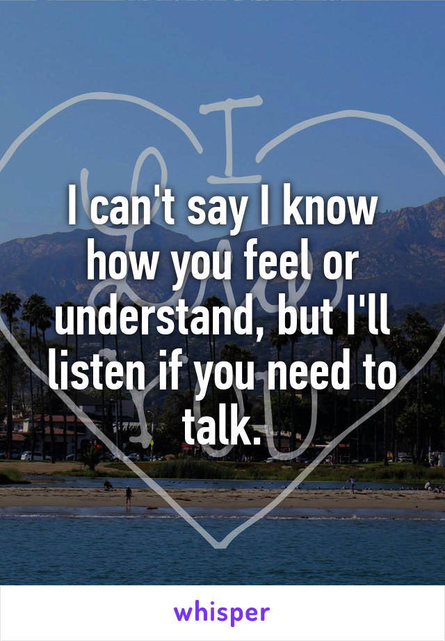 I can't say I know how you feel or understand, but I'll listen if you need to talk.