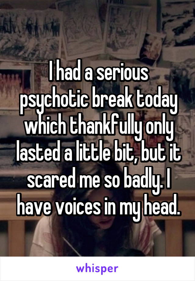 I had a serious psychotic break today which thankfully only lasted a little bit, but it scared me so badly. I have voices in my head.