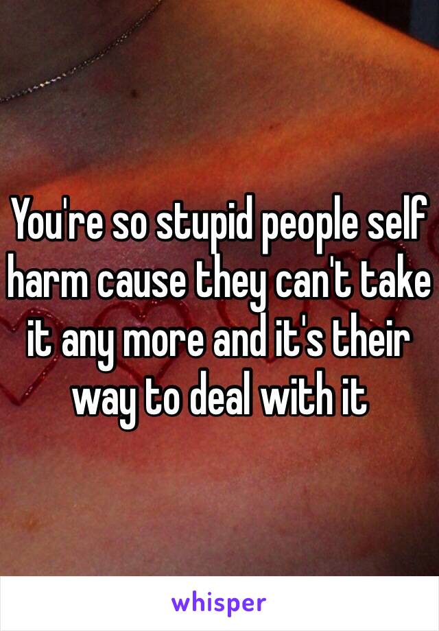 You're so stupid people self harm cause they can't take it any more and it's their way to deal with it