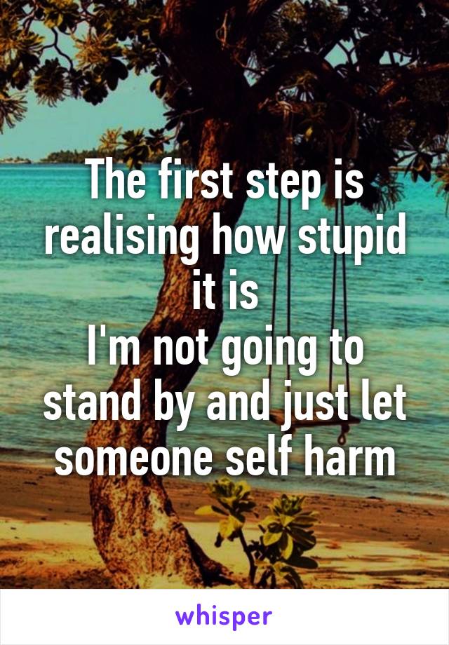 The first step is realising how stupid it is
I'm not going to stand by and just let someone self harm