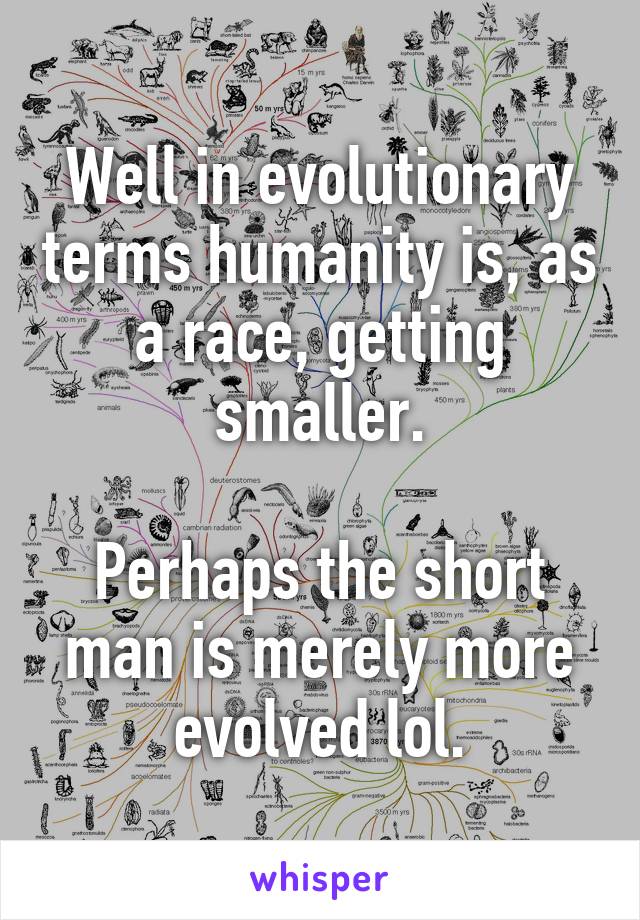 Well in evolutionary terms humanity is, as a race, getting smaller.

Perhaps the short man is merely more evolved lol.