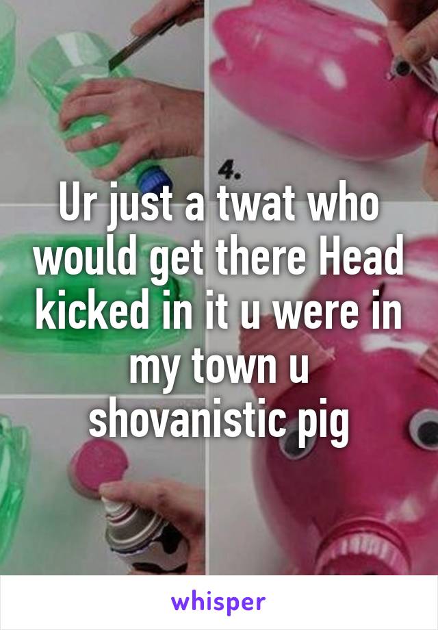 Ur just a twat who would get there Head kicked in it u were in my town u shovanistic pig