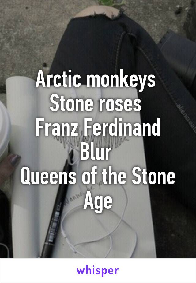 Arctic monkeys 
Stone roses 
Franz Ferdinand
Blur 
Queens of the Stone Age