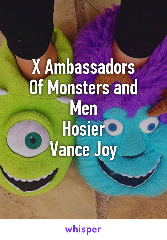 X Ambassadors
Of Monsters and Men
Hosier
Vance Joy
