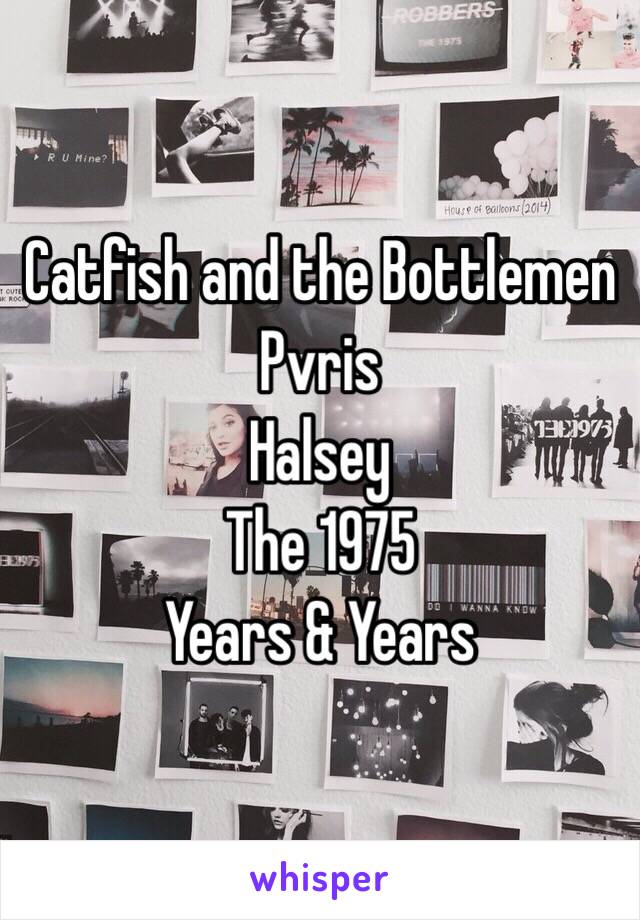 Catfish and the Bottlemen 
Pvris
Halsey 
The 1975
Years & Years