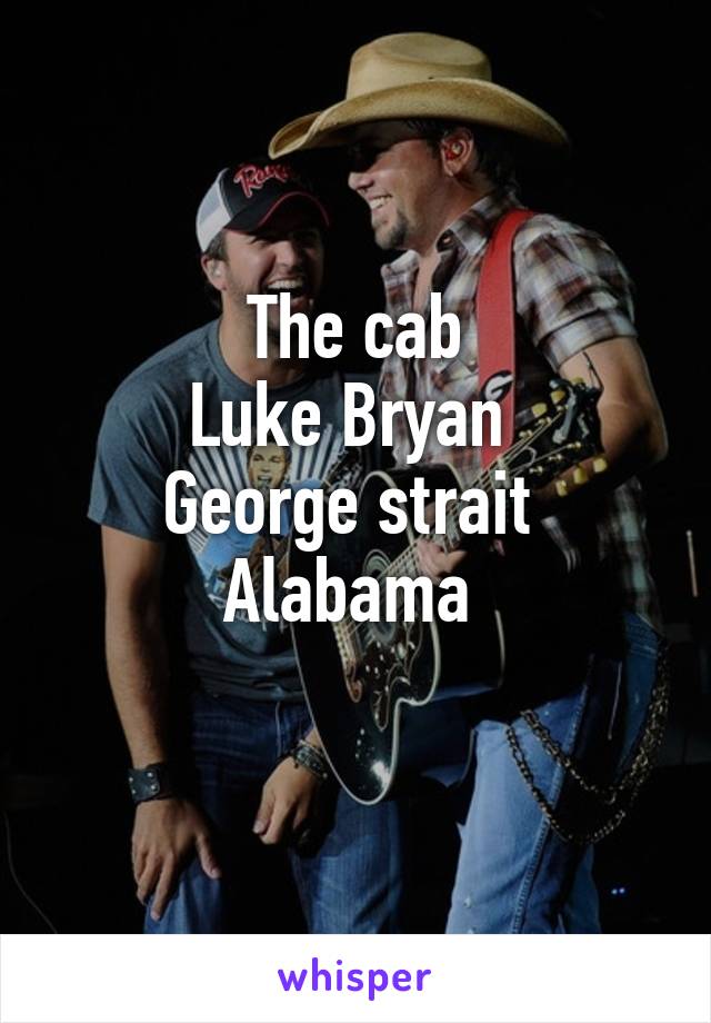 The cab
Luke Bryan 
George strait 
Alabama 
