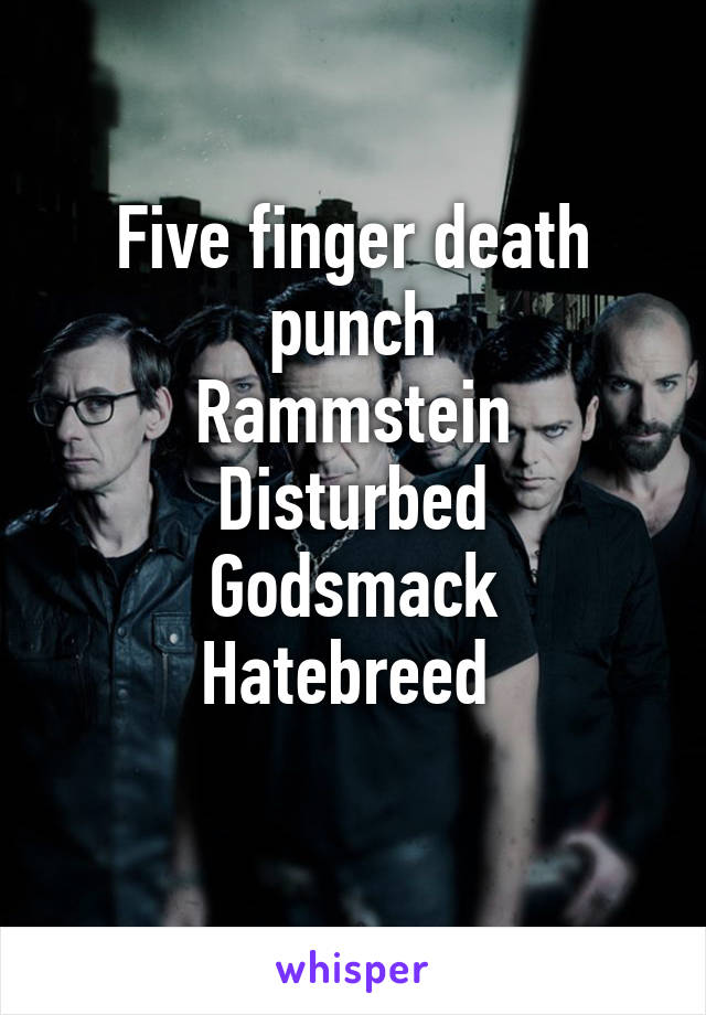 Five finger death punch
Rammstein
Disturbed
Godsmack
Hatebreed 
