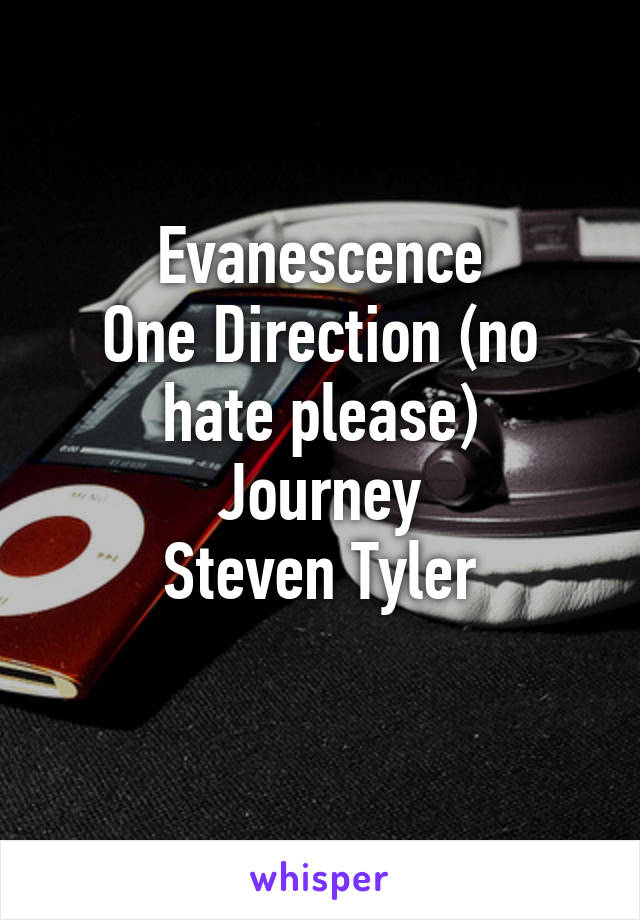 Evanescence
One Direction (no hate please)
Journey
Steven Tyler
